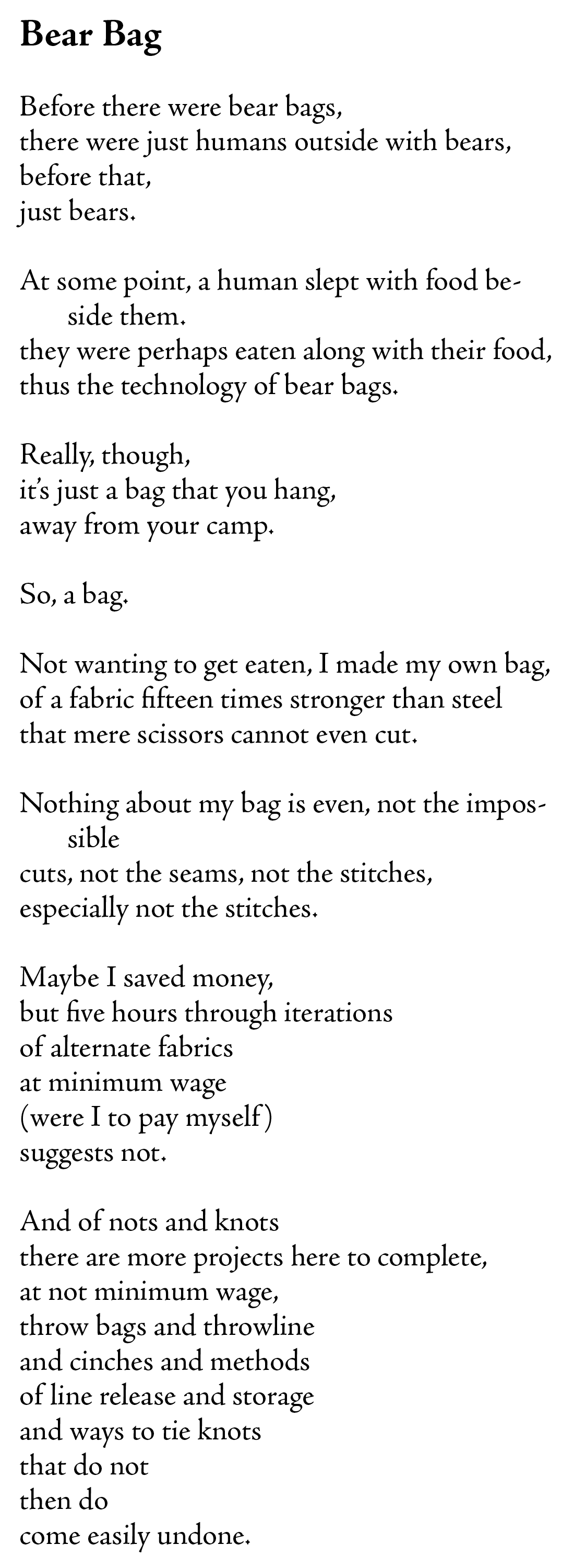 Bear Bag, a poem