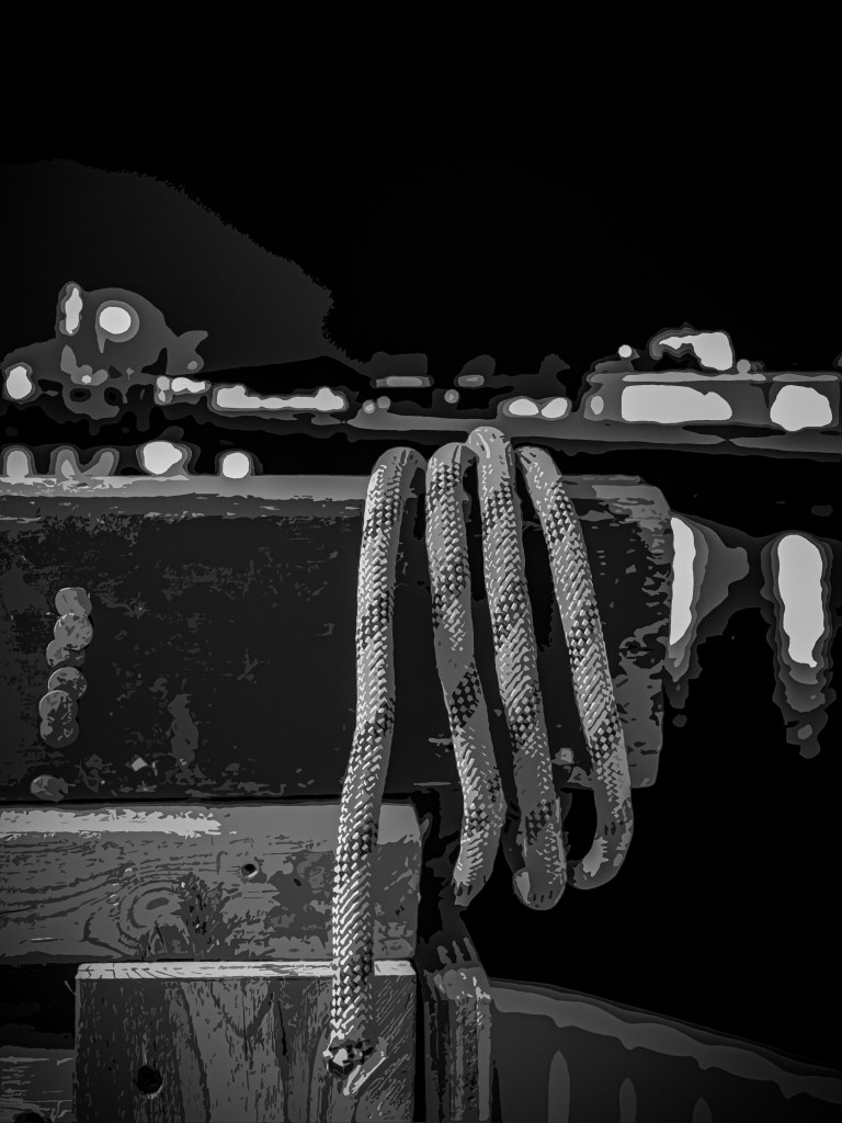line at a shipyard at night